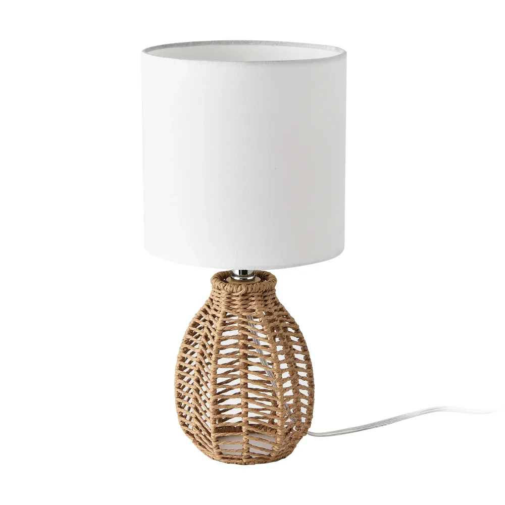 Lampe de table E14 métal corde de jute hauteur 36 cm beige chromé blanc 03_0009546 en acier galvanisé