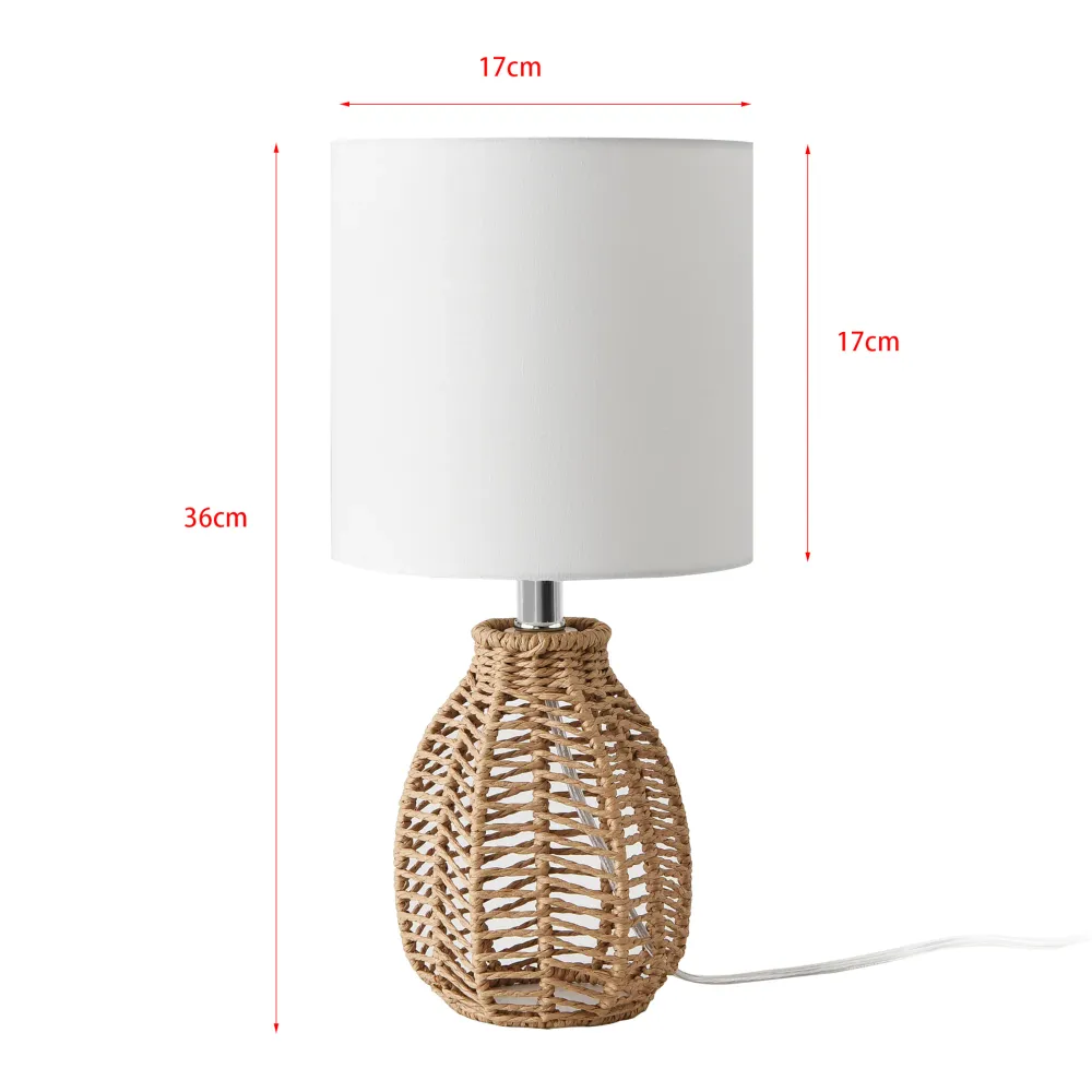 Lampe de table E14 métal corde de jute hauteur 36 cm beige chromé blanc 03_0009546 en acier galvanisé