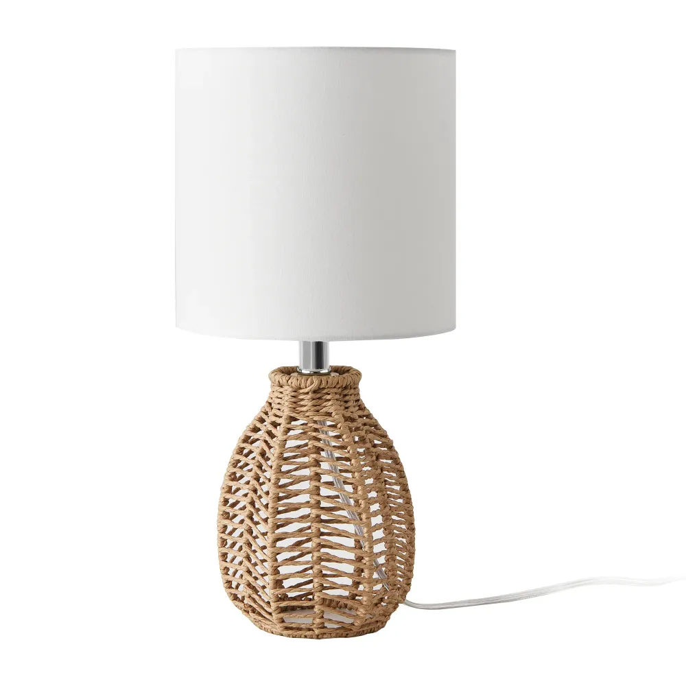 Lampe de table E14 métal corde de jute hauteur 36 cm beige chromé blanc 03_0009546 en acier galvanisé