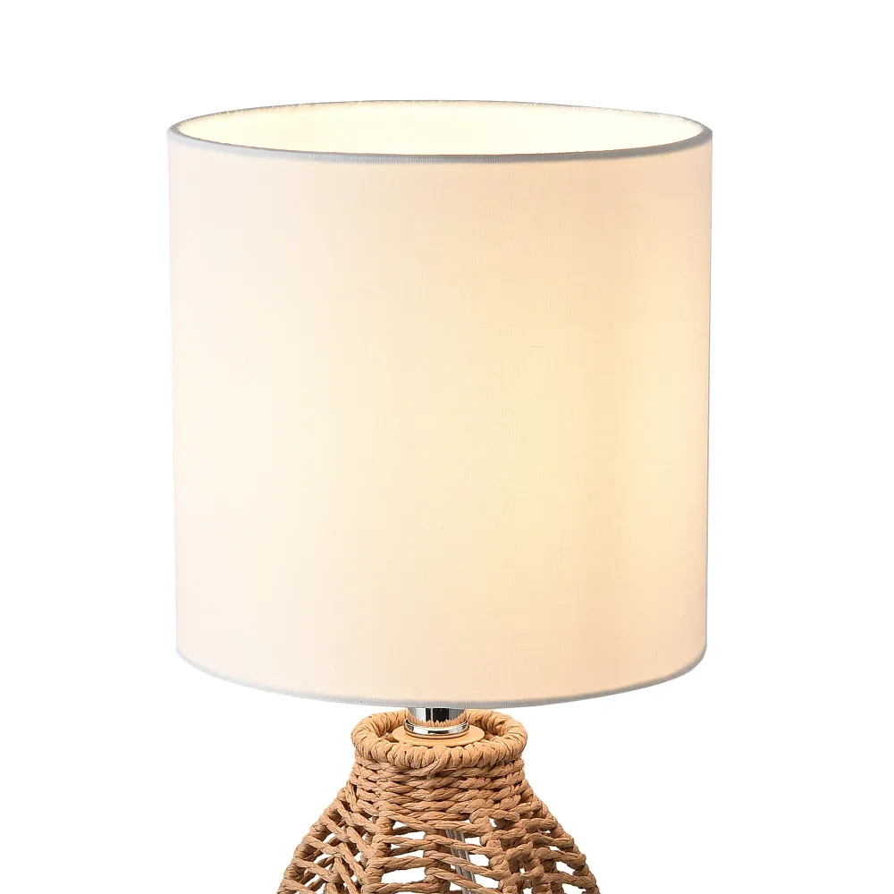 Lampe de table E14 métal corde de jute hauteur 36 cm beige chromé blanc 03_0009546 en acier galvanisé