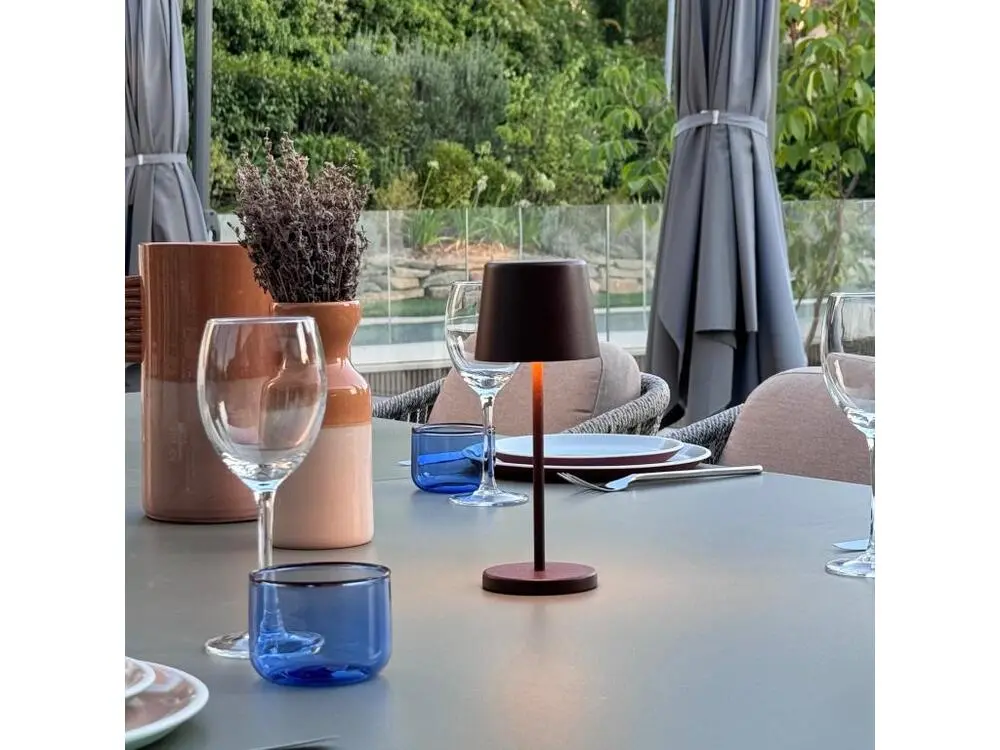 Lanterne murale Mini lampe de table KELLY RÉDUIT Marron aluminium H22cm