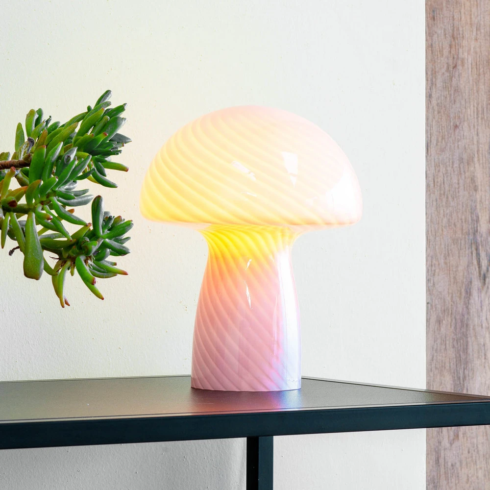 Abat-jour conique Dyberg Larsen lampe de table Mushroom, rose, hauteur 23 cm, verre