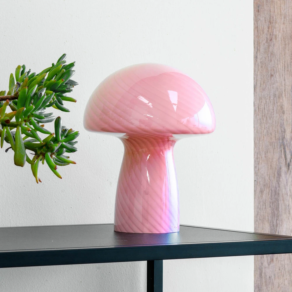 Abat-jour conique Dyberg Larsen lampe de table Mushroom, rose, hauteur 23 cm, verre