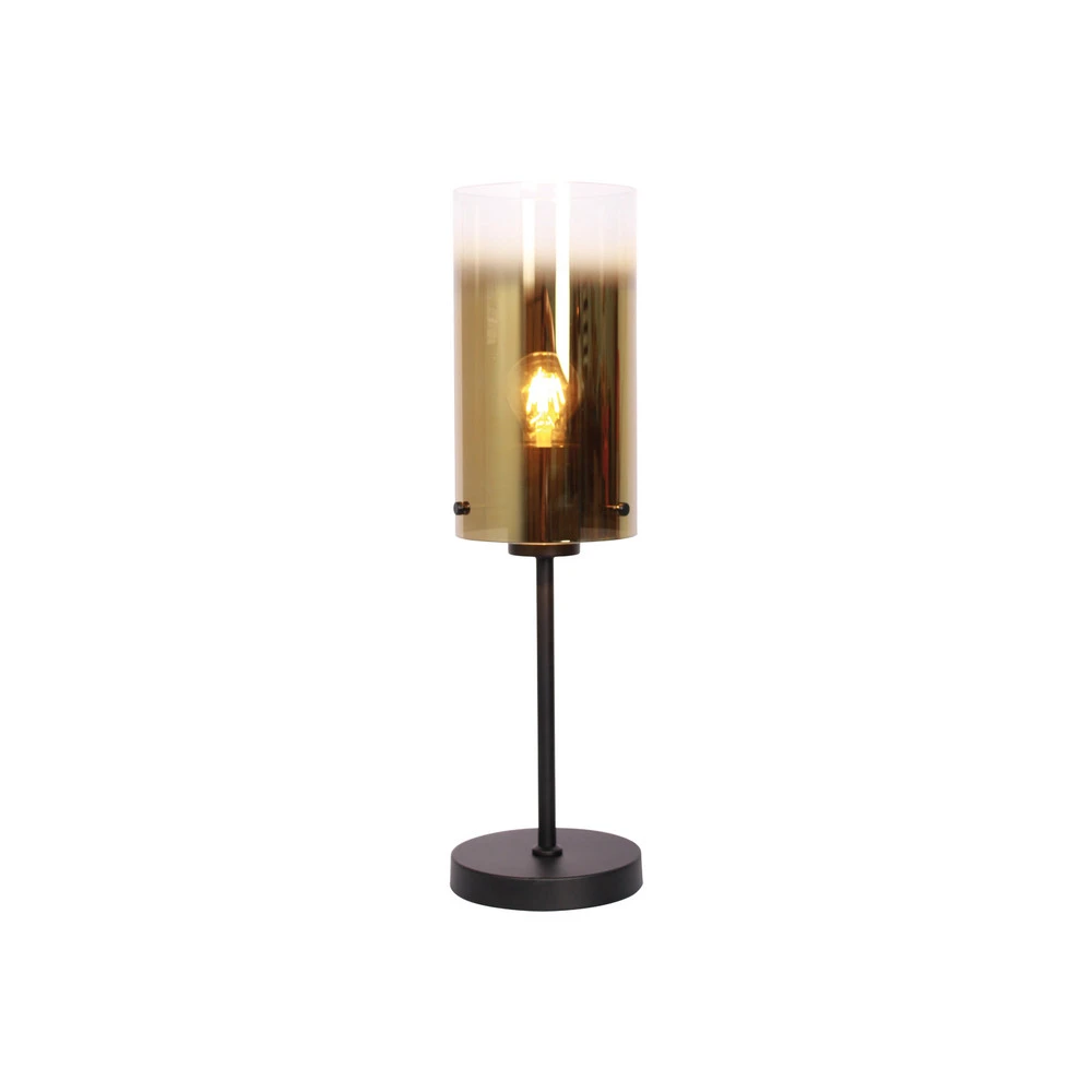 Abat-jour conique Lampe de table Ventotto, noir/or, hauteur 57 cm, métal/verre