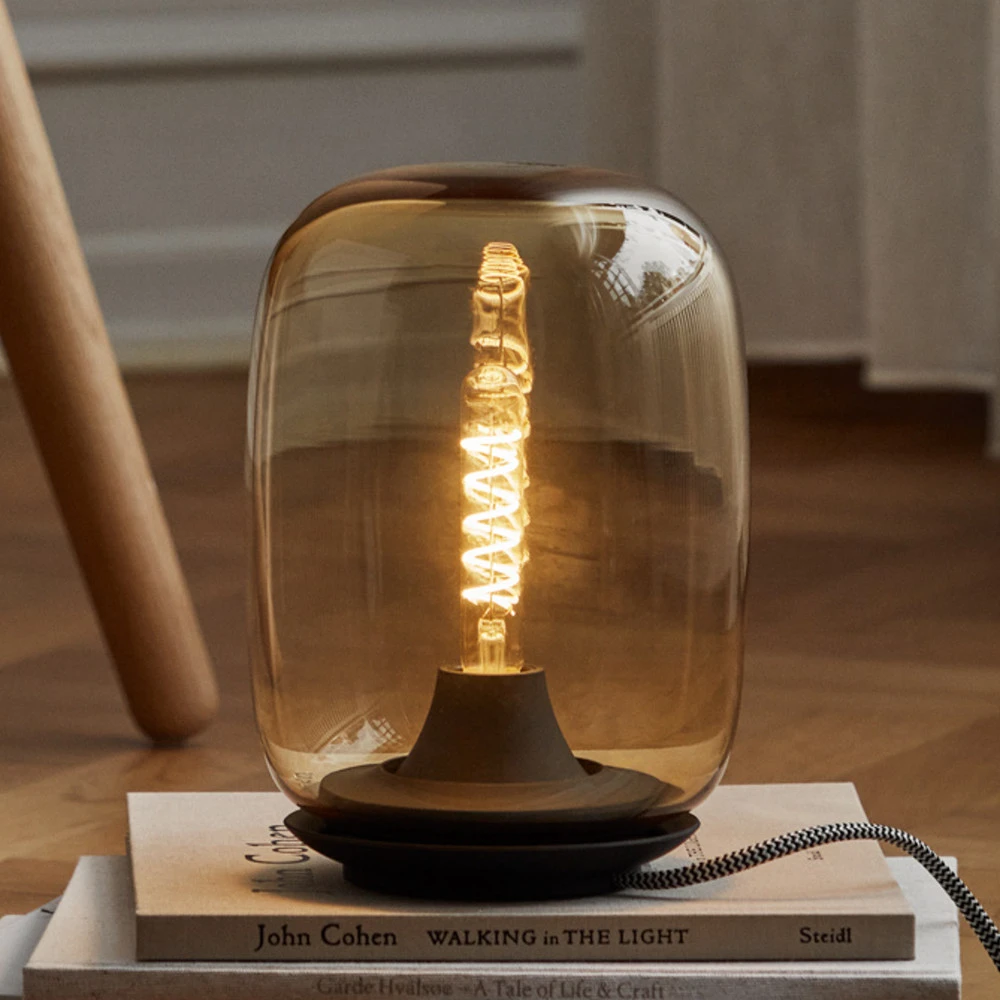 Abat-jour en tissu EVA Solo Lampe de table LED Acorn, ambre, verre, intensité variable