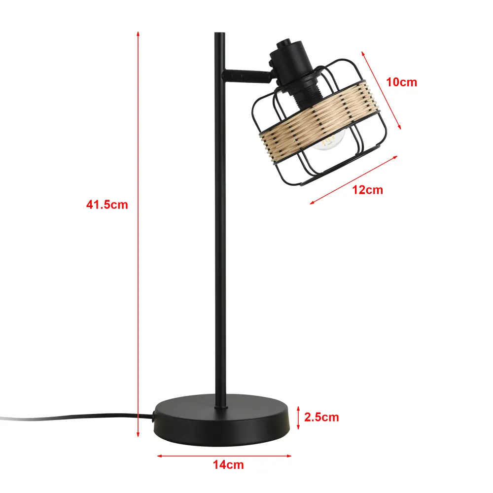 Abat-jour en tissu Lampe de table métal rotin 42 x 20 x 14 cm noir sable 03_0007402