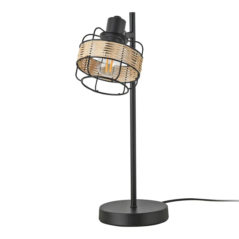 Abat-jour en tissu Lampe de table métal rotin 42 x 20 x 14 cm noir sable 03_0007402