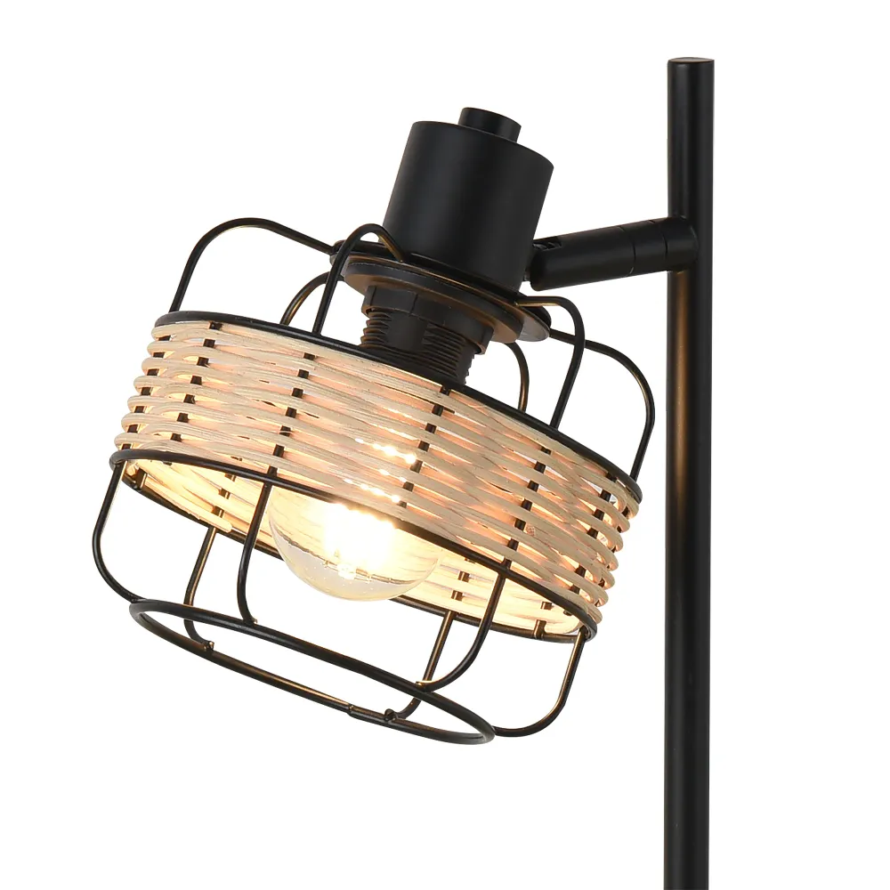 Abat-jour en tissu Lampe de table métal rotin 42 x 20 x 14 cm noir sable 03_0007402
