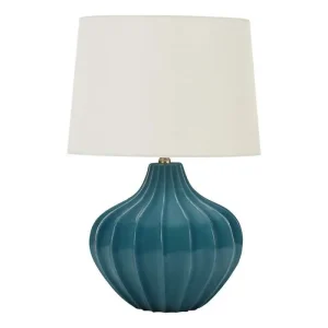 éClairage - Lampe De Table 24"H CéRamique Bleue / Abat-Jour Ivoire avec douille E27