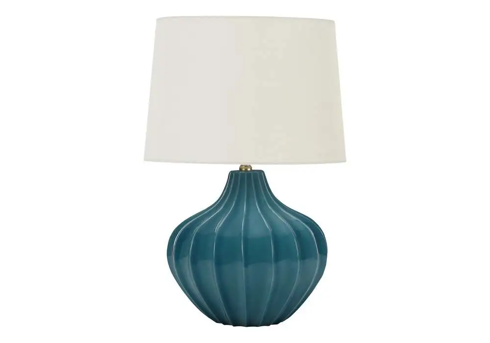 éClairage - Lampe De Table 24"H CéRamique Bleue / Abat-Jour Ivoire avec douille E27