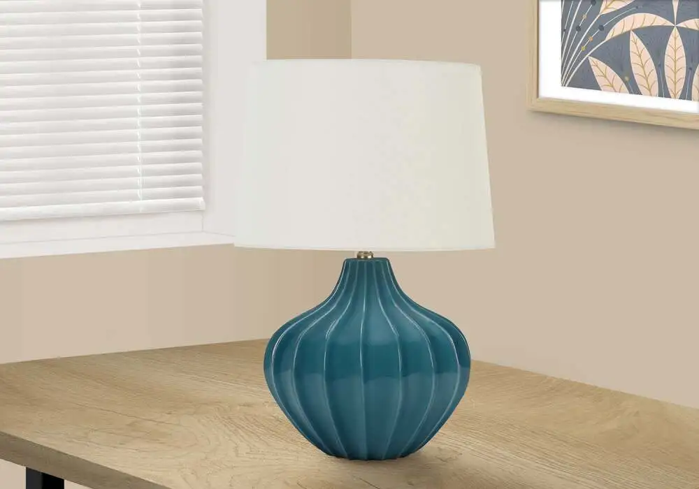éClairage - Lampe De Table 24"H CéRamique Bleue / Abat-Jour Ivoire avec douille E27