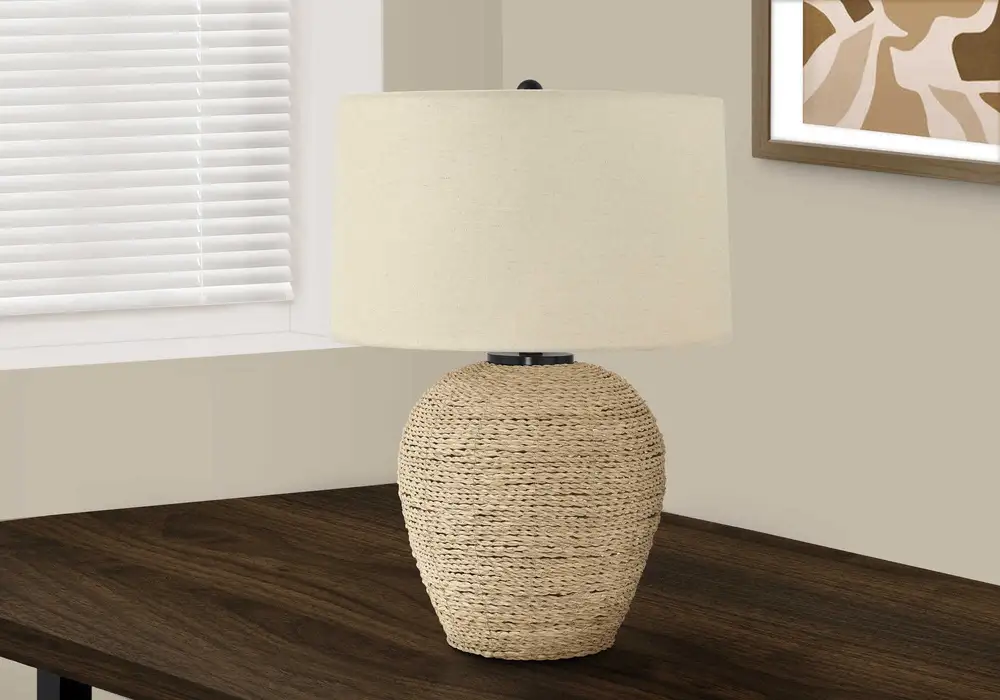 éClairage - Lampe De Table 25"H Rotin Beige / Abat-Jour Crème