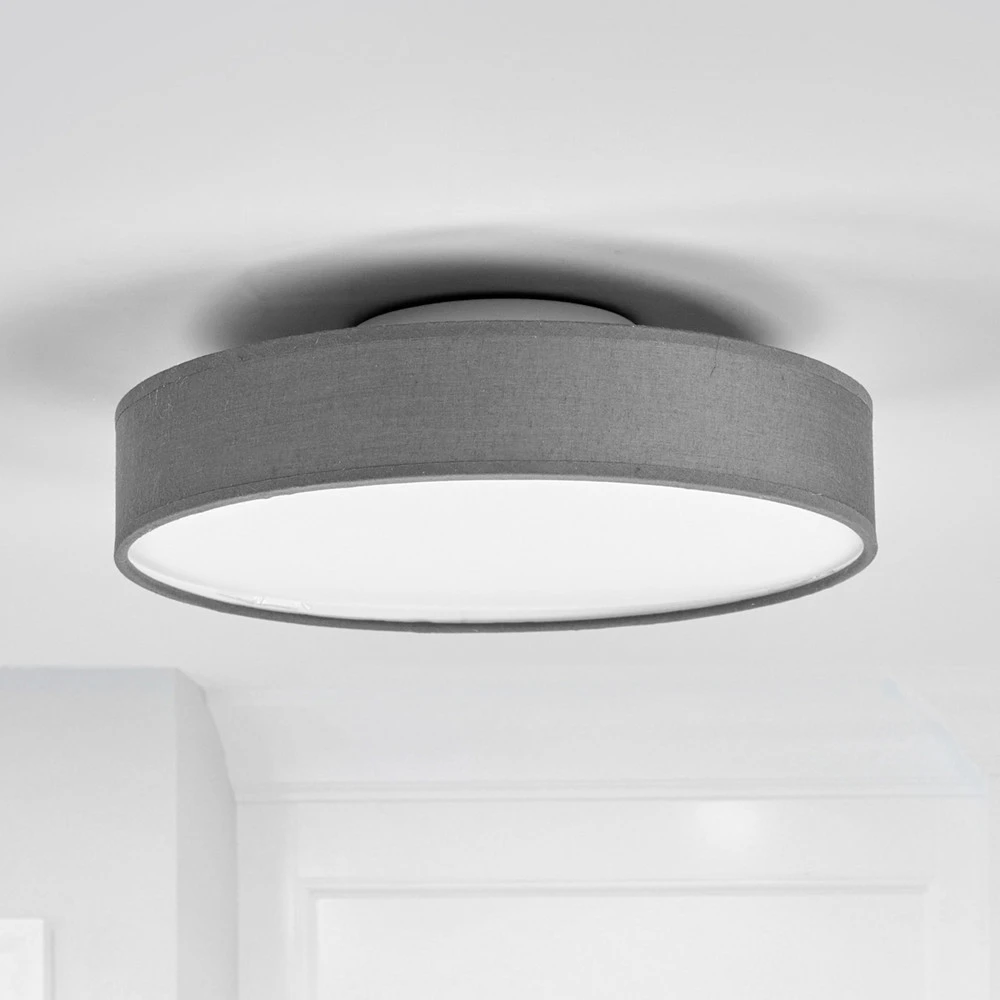 Éco-Énergétique Lindby lampe de table LED en tissu Saira, Ø 30 cm, gris, textile
