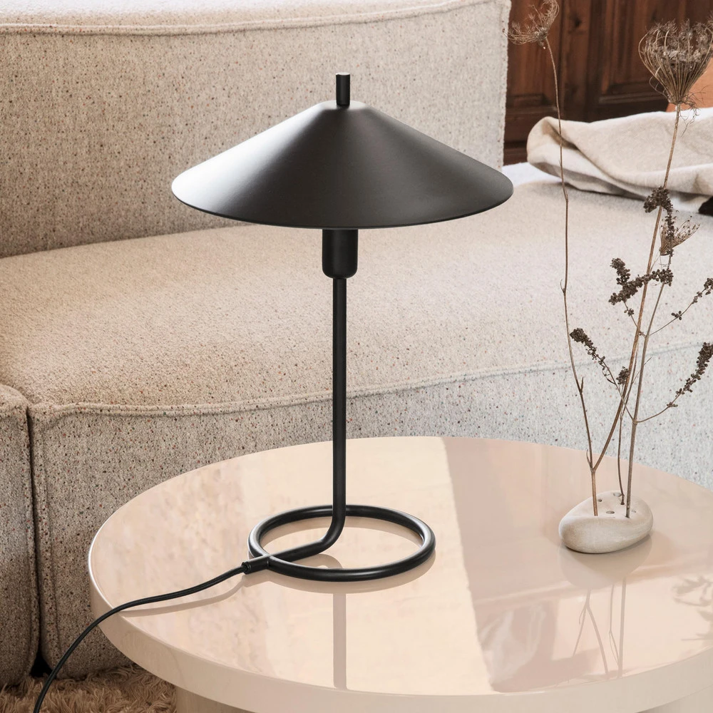 ferm LIVING Lampe à poser Filo, noir, rond, fer, 43 cm | Dimmable | Haute luminosité