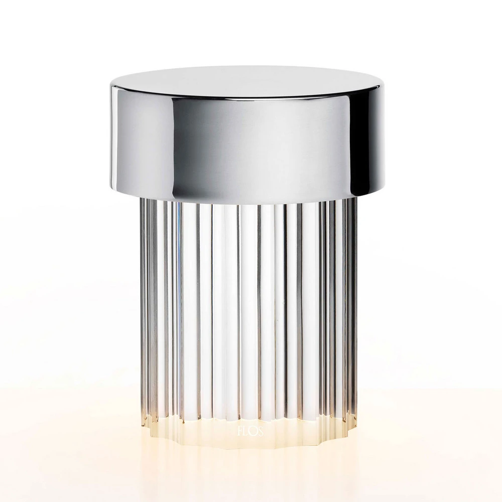 FLOS lampe de table LED à autonomie renouvelable Last Order, striée, acier, IP55