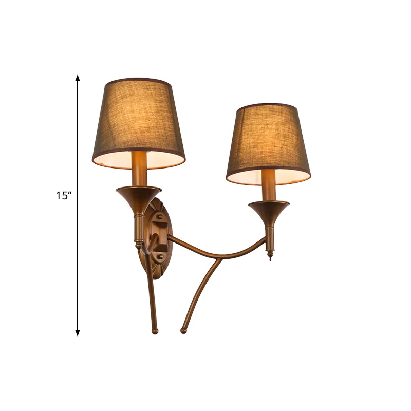 Lampe murale de chambre à coucher à 1/2 ampoules, éclairage de campagne vert armée avec abat-jour conique en tissu pour dé...