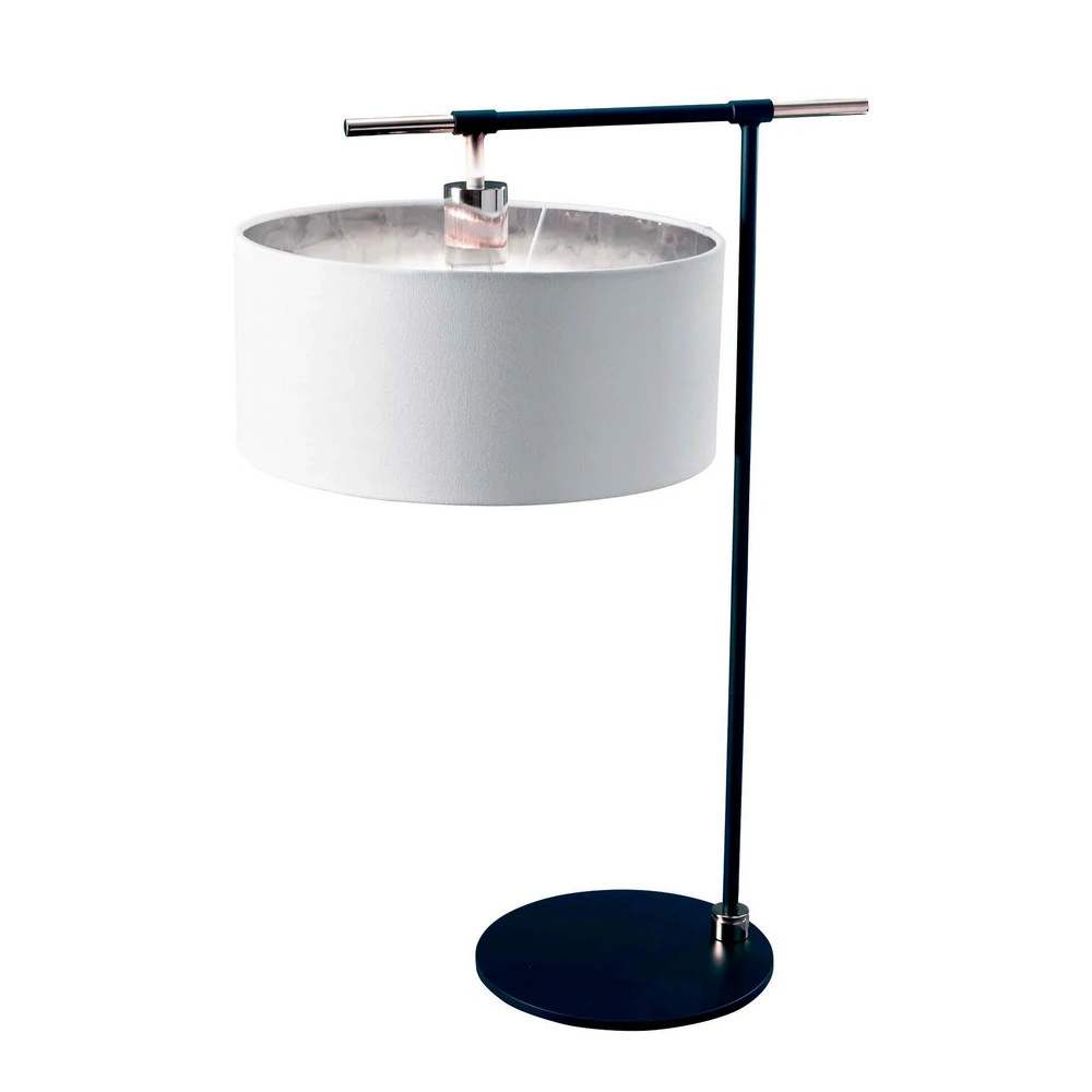 Lampe à poser Balance, noir/nickel, abat-jour blanc en lin naturel
