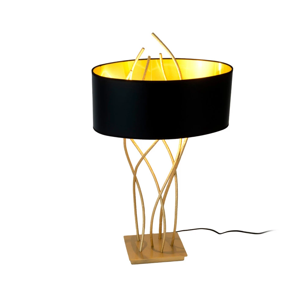 Lampe à poser Elba ovale, or/noir, hauteur 75 cm, fer pour décoration intérieure