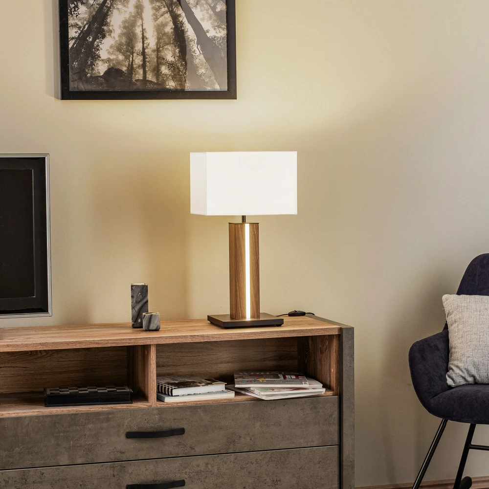 Lampe à poser Elegance, doux, placage noyer, blanc pour salon et chambre