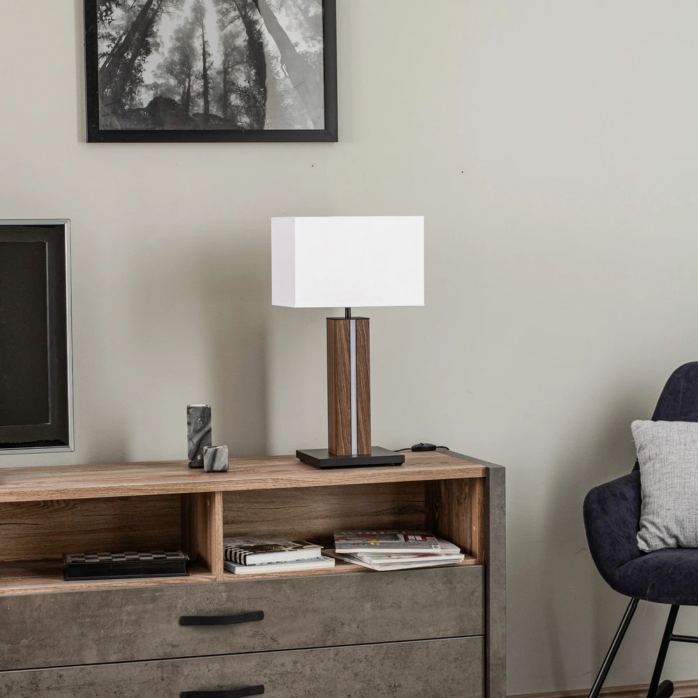 Lampe à poser Elegance, doux, placage noyer, blanc pour salon et chambre