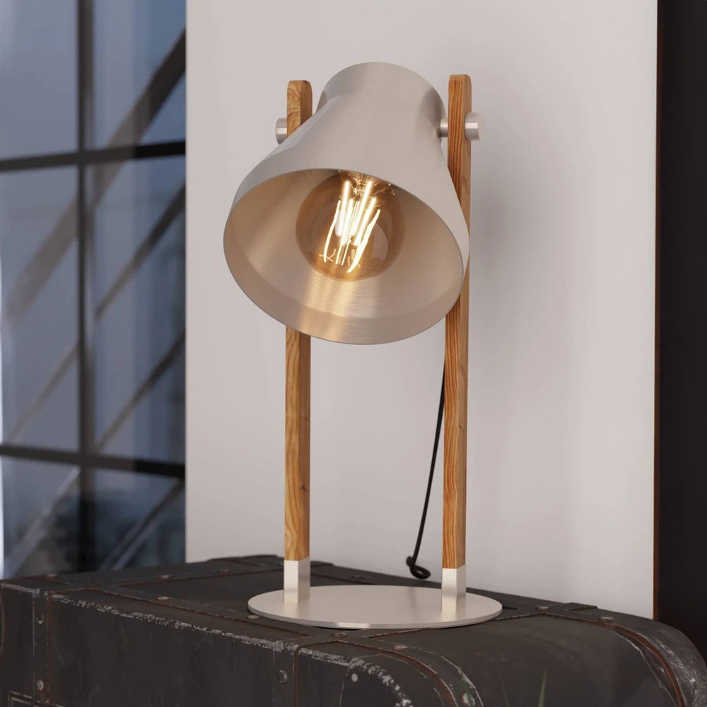 Lampe à poser Lampe de table Cawton, hauteur 38 cm, acier/brun, acier/bois
