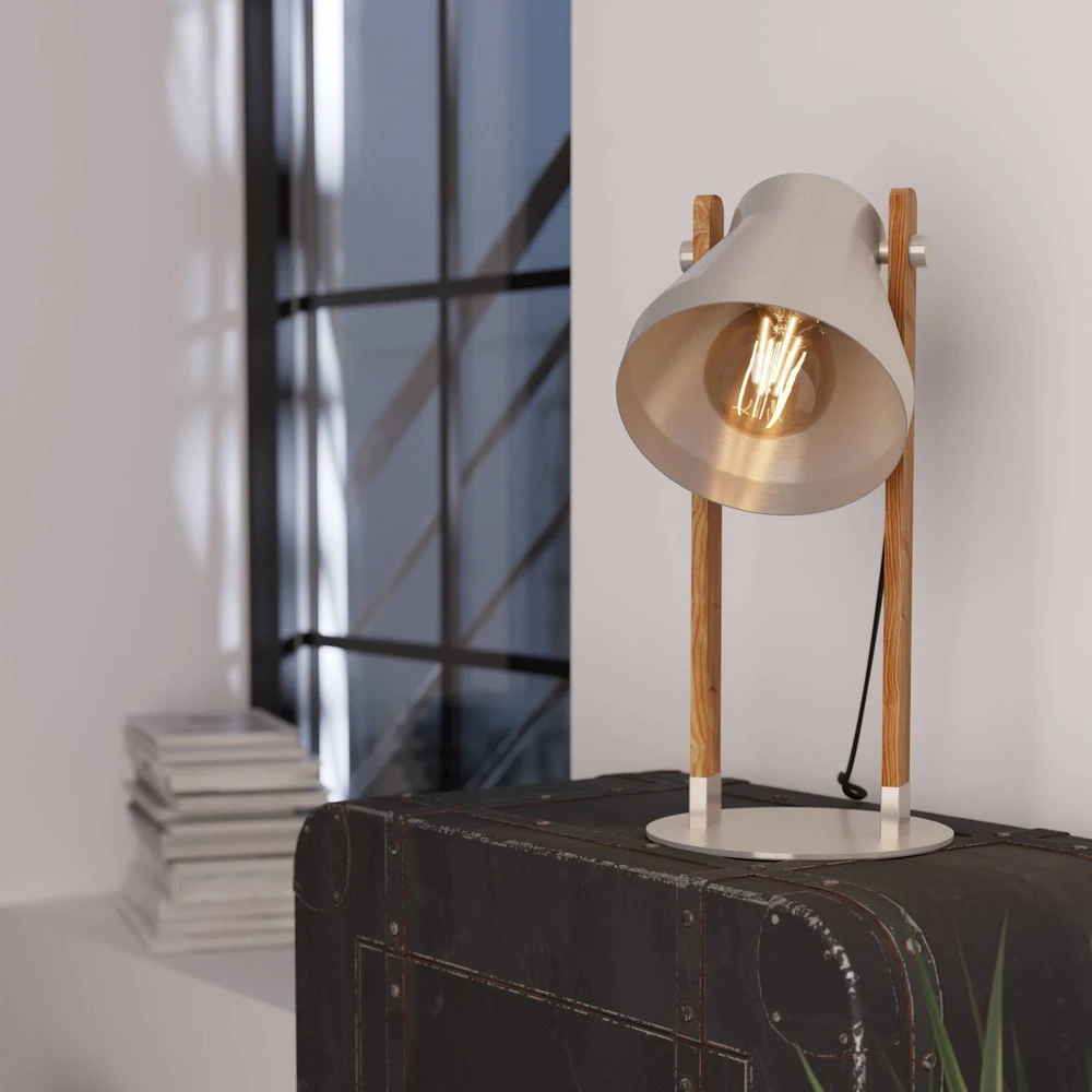 Lampe à poser Lampe de table Cawton, hauteur 38 cm, acier/brun, acier/bois