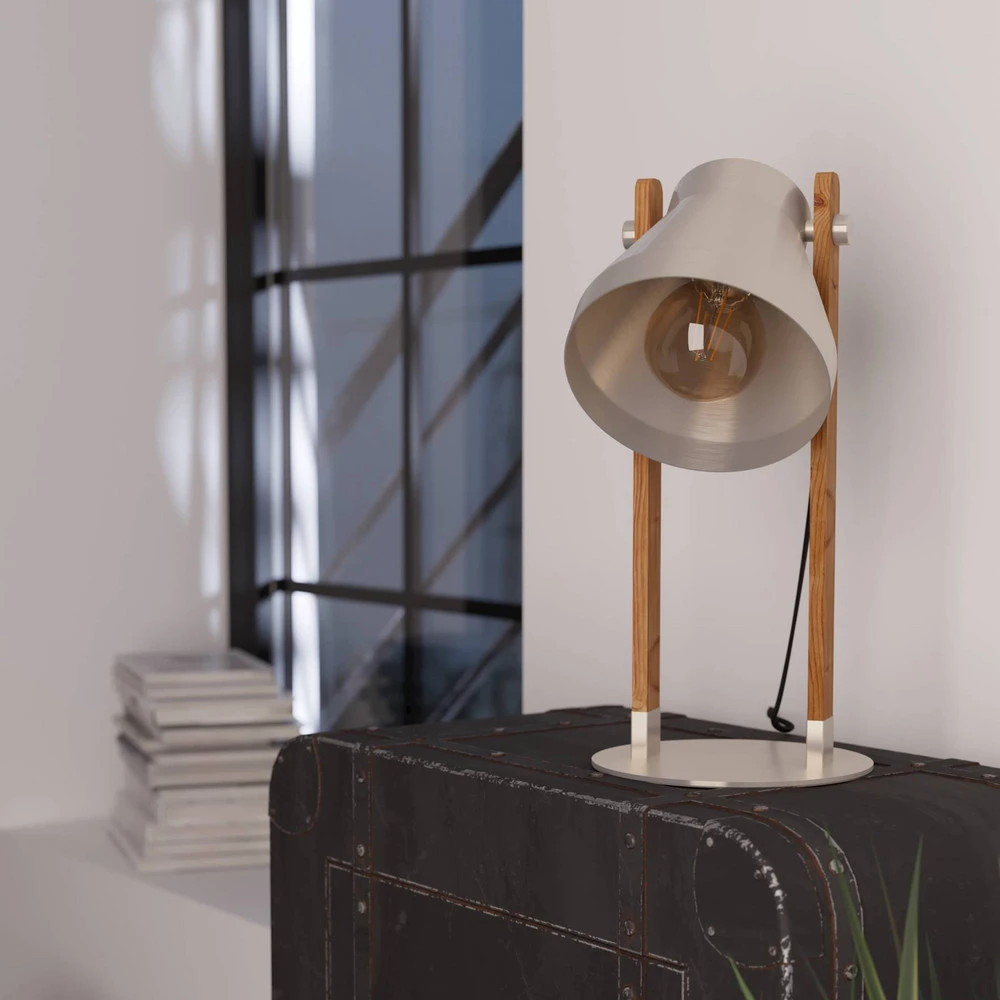Lampe à poser Lampe de table Cawton, hauteur 38 cm, acier/brun, acier/bois