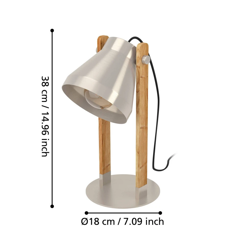Lampe à poser Lampe de table Cawton, hauteur 38 cm, acier/brun, acier/bois
