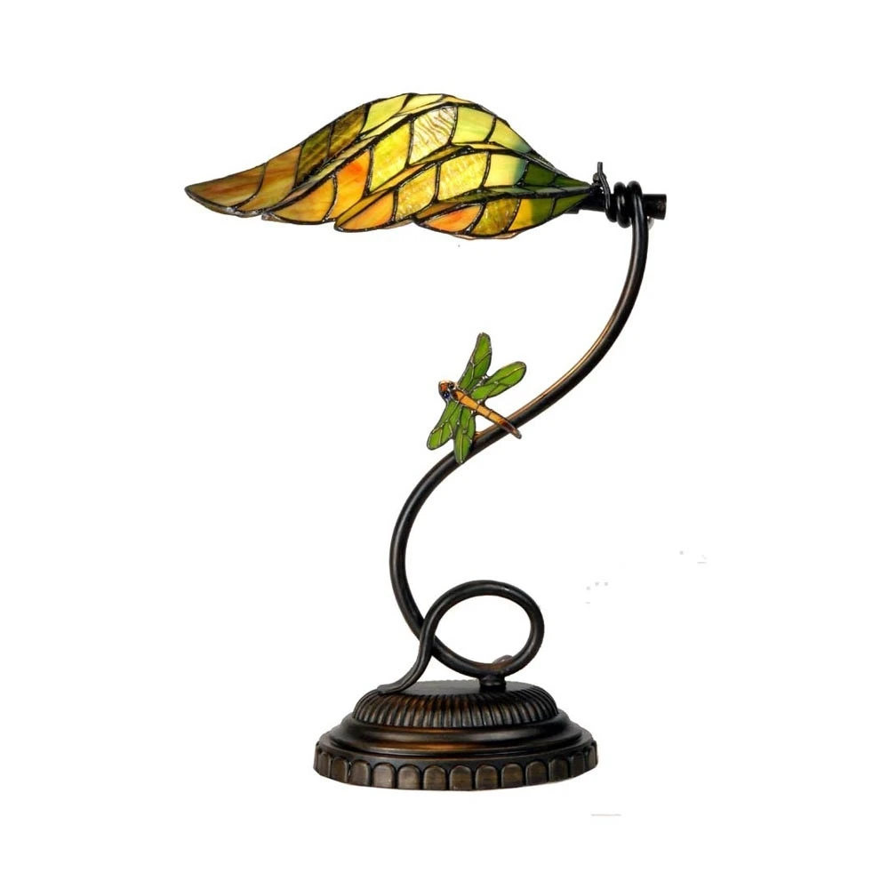 Lampe à poser Leaf style Tiffany en lin naturel