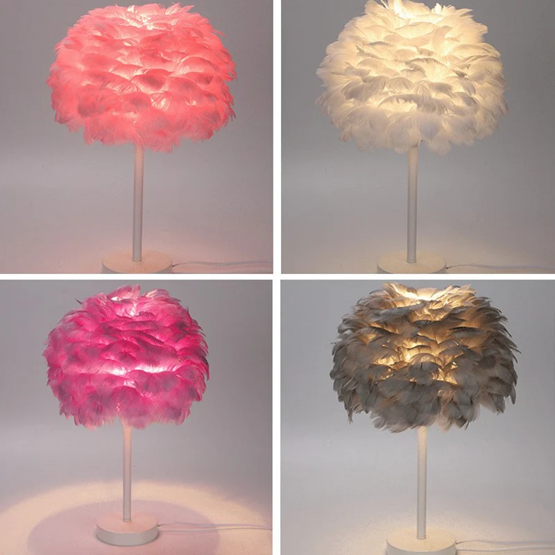 Lampe de table de chevet à abat-jour sphérique de style nordique, lampe de table de salon à 1 lumière en plumes avec varia...
