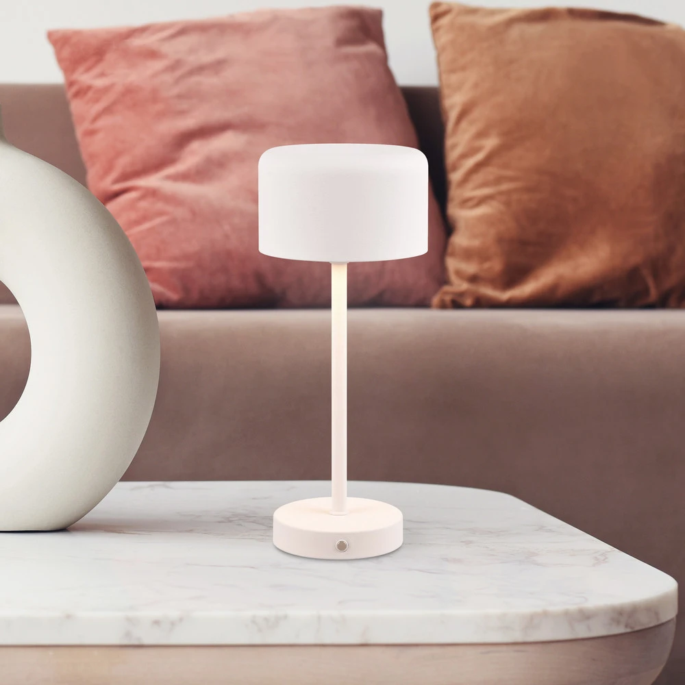 Lampe de table LED à autonomie renouvelable Jeff, blanc mat, hauteur 30 cm, métal