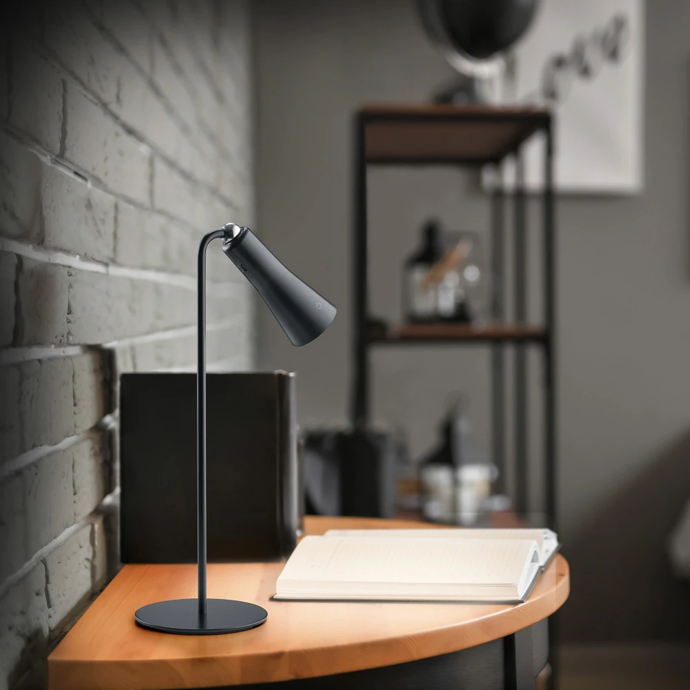 Lampe de table LED à autonomie renouvelable Maxi, noir, métal, intensité variable, 36 avec variateur d'intensité
