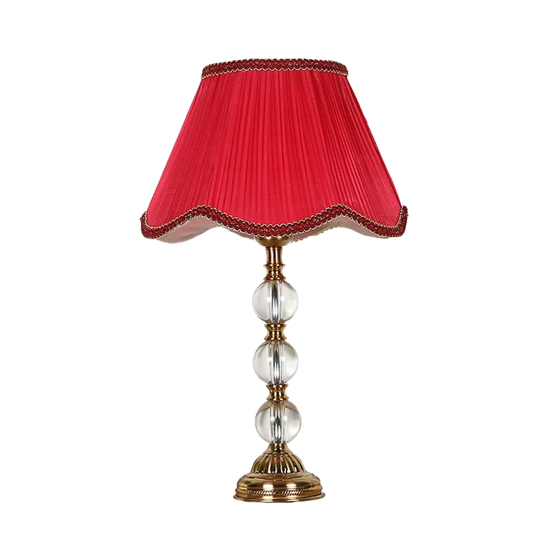 Lampe de table de salon festonnée, lumière original rurale en rose/rouge/café, lampe de nuit avec accents de cristal