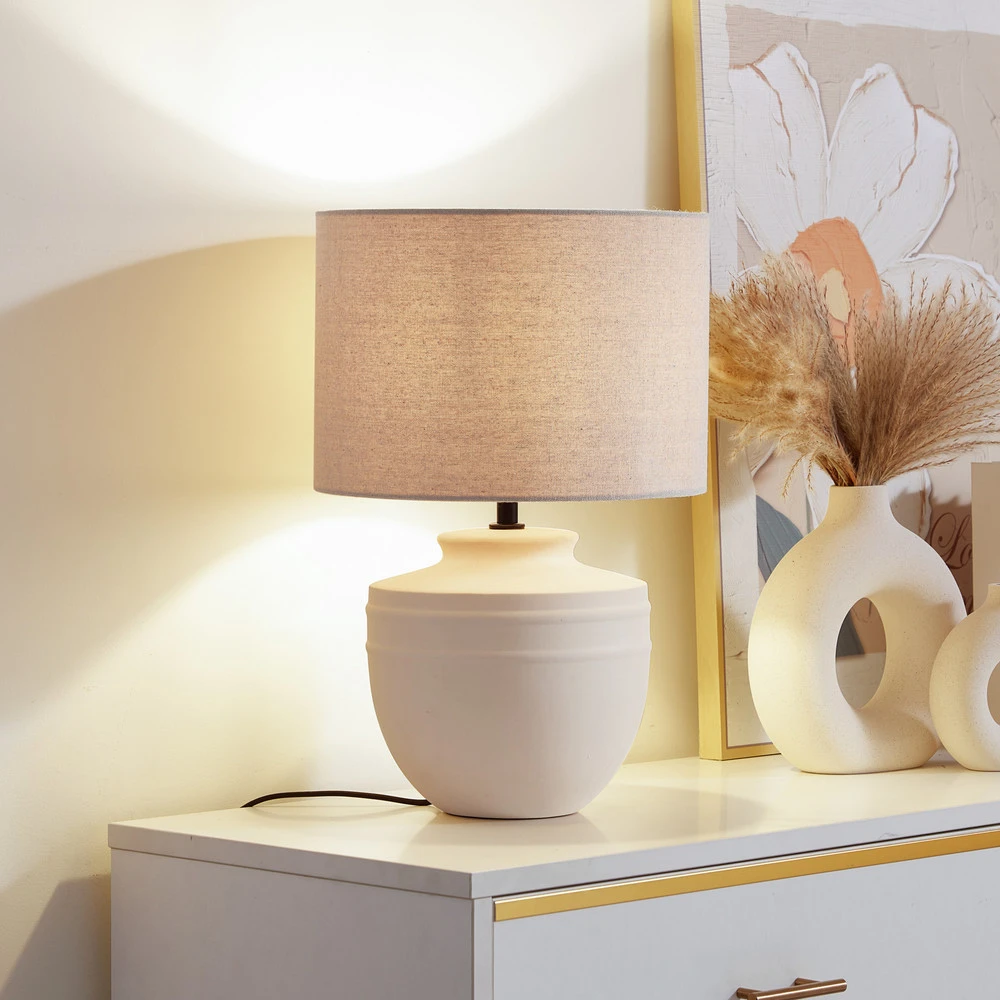 Lindby lampe à poser Thalassia, naturel, Ø 30 cm, céramique pour intérieur moderne