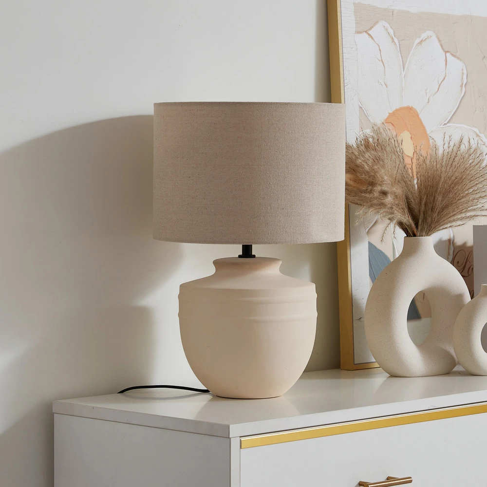 Lindby lampe à poser Thalassia, naturel, Ø 30 cm, céramique pour intérieur moderne