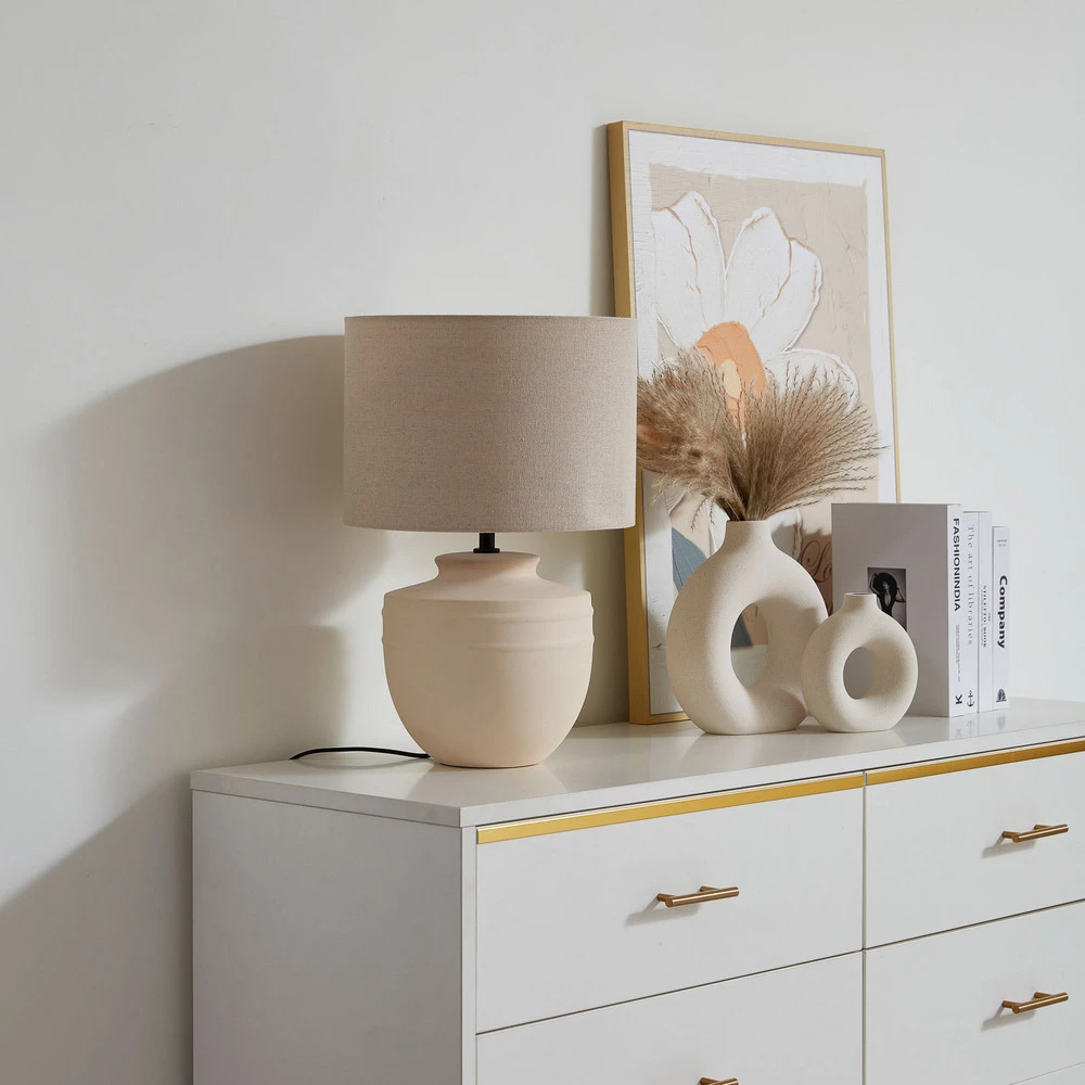 Lindby lampe à poser Thalassia, naturel, Ø 30 cm, céramique pour intérieur moderne