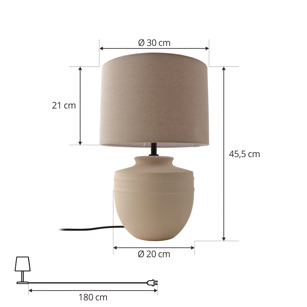 Lindby lampe à poser Thalassia, naturel, Ø 30 cm, céramique pour intérieur moderne