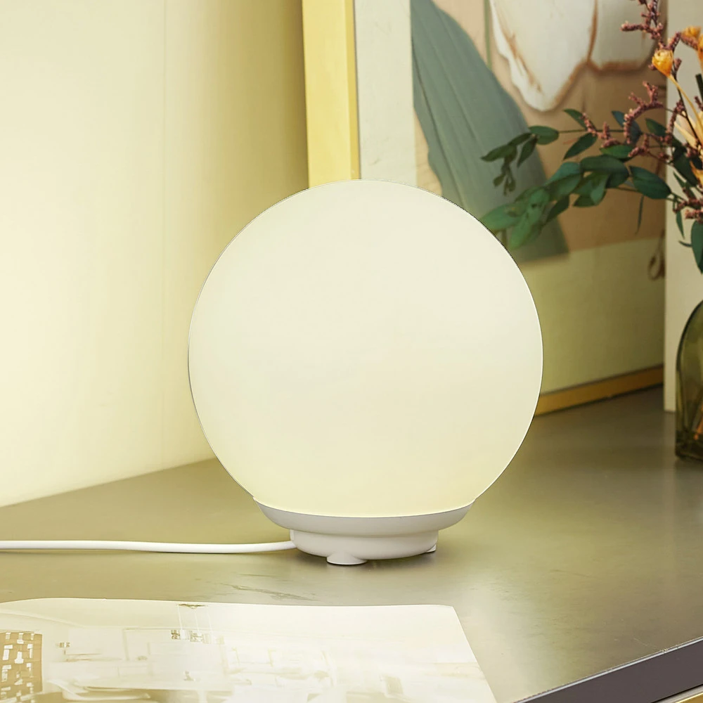 Lindby Évolué lampe de table LED Cosmia, blanc, verre, Tuya