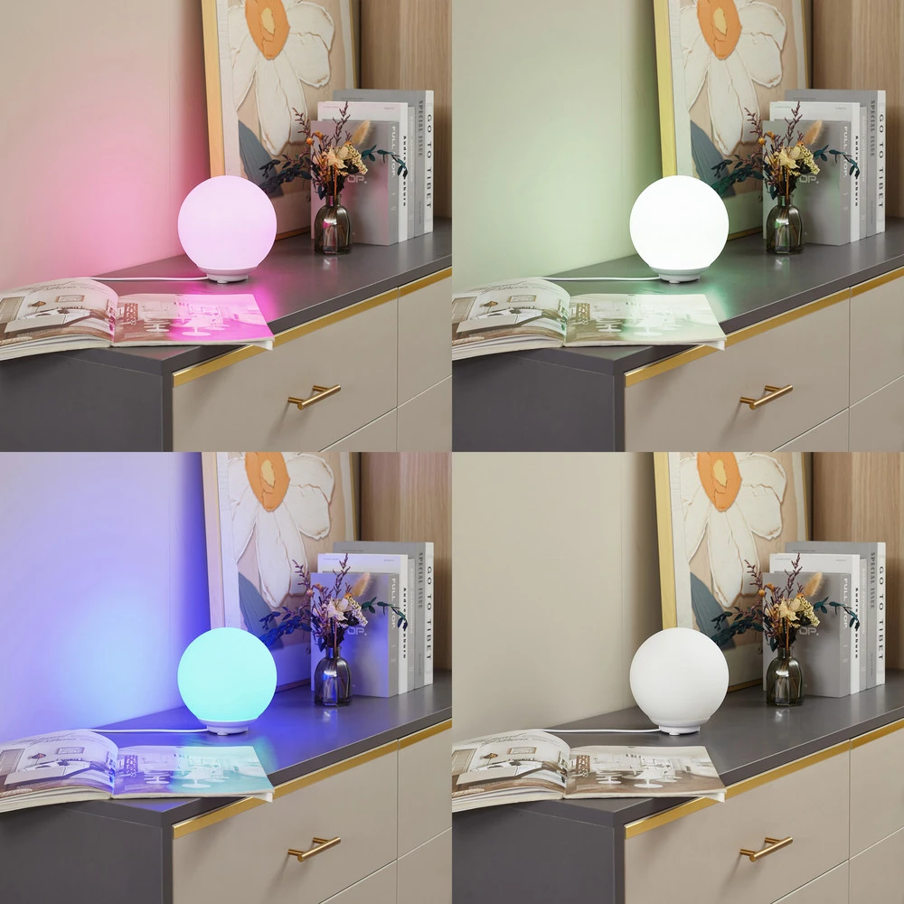 Lindby Évolué lampe de table LED Cosmia, blanc, verre, Tuya