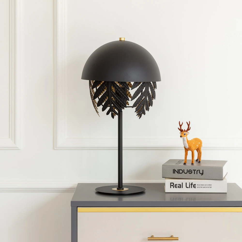 Lucande Aparas lampe de table feuille, noir-or avec douille E27