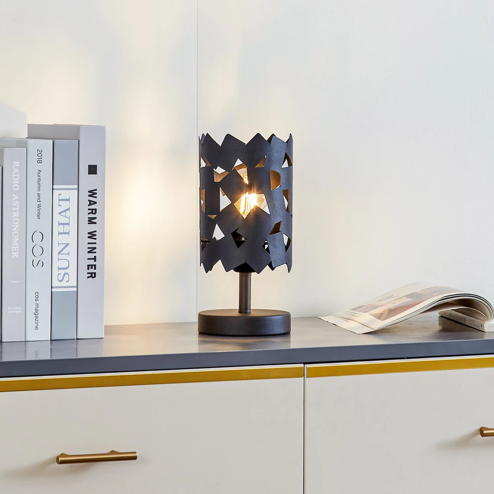 Lucande lampe à poser Aeloria, noir, fer, Ø 12 cm, E27 en lin naturel