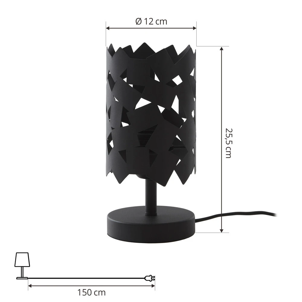 Lucande lampe à poser Aeloria, noir, fer, Ø 12 cm, E27 en lin naturel