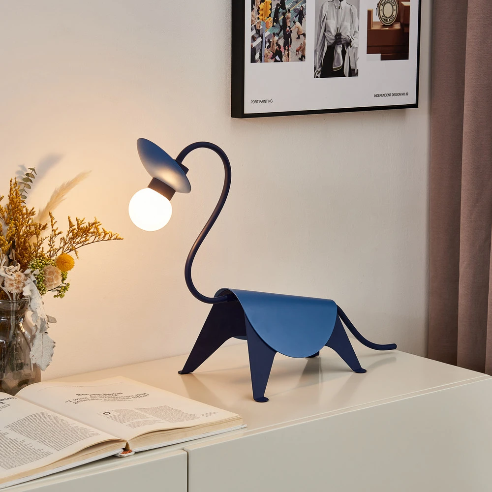 Lucande lampe de table Idalina, Dino, bleu, acier, 44 cm | Dimmable | Haute luminosité