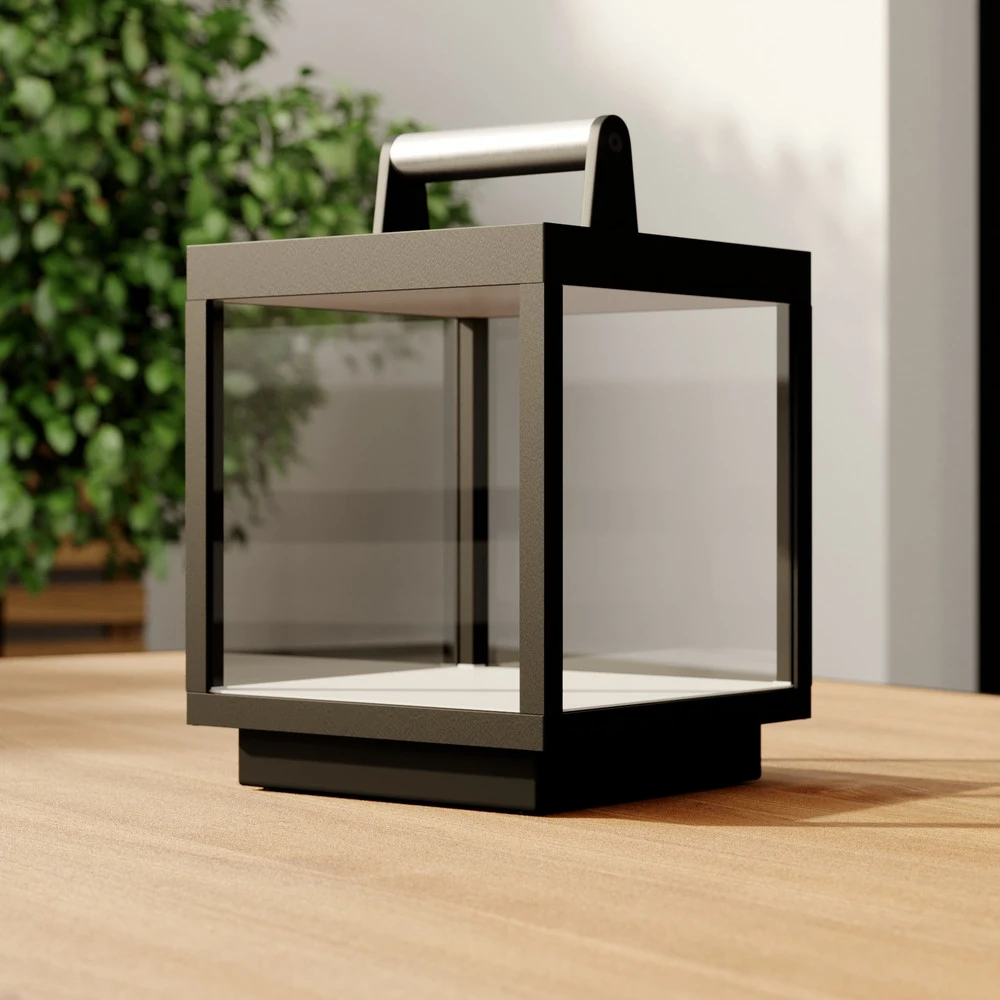 Lucande lampe de table LED accumulateur Cube, aluminium, IP54 (Certifié CE)