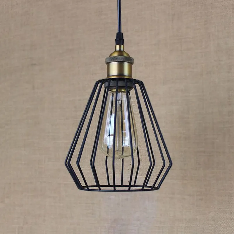Plafonnier à 1 ampoule, noir/laiton, Style entrepôt, abat-jour à Cage en fil métallique, lampe suspendue pour Table à mang...