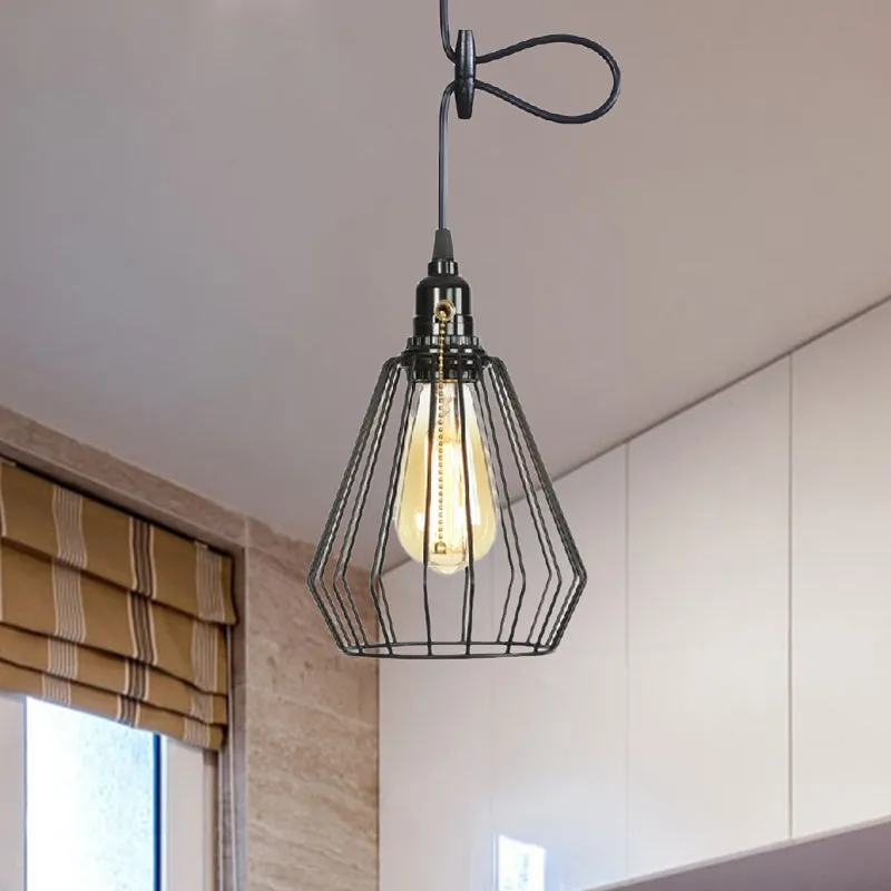 Plafonnier à 1 ampoule, noir/laiton, Style entrepôt, abat-jour à Cage en fil métallique, lampe suspendue pour Table à mang...