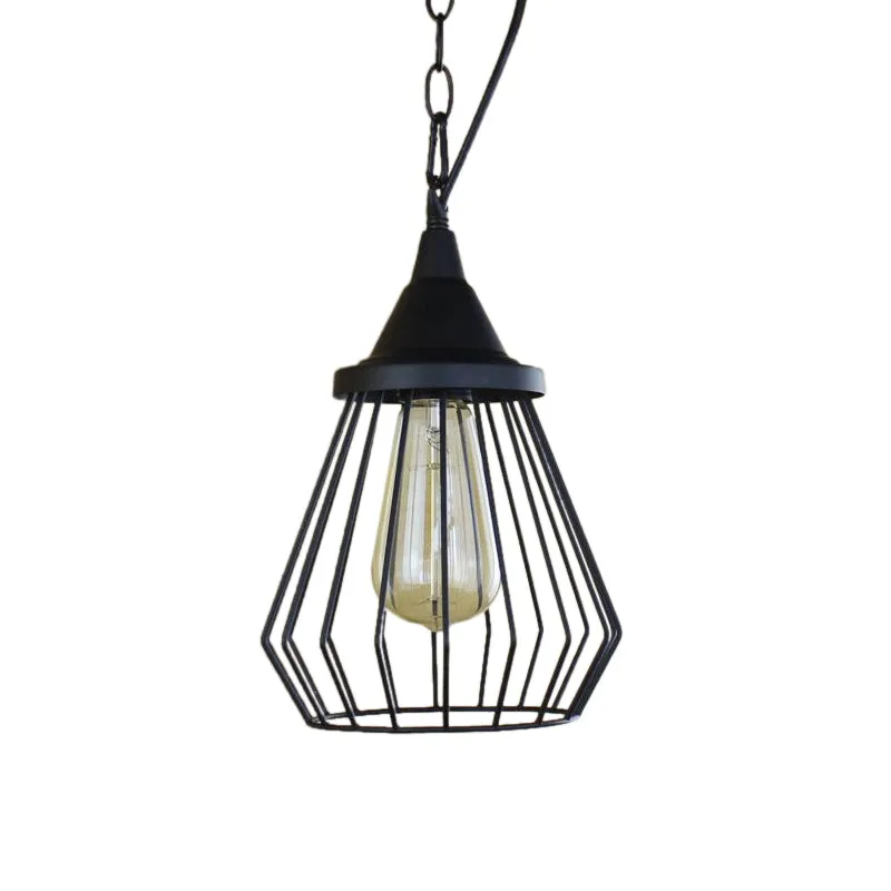 Plafonnier à 1 ampoule, noir/laiton, Style entrepôt, abat-jour à Cage en fil métallique, lampe suspendue pour Table à mang...