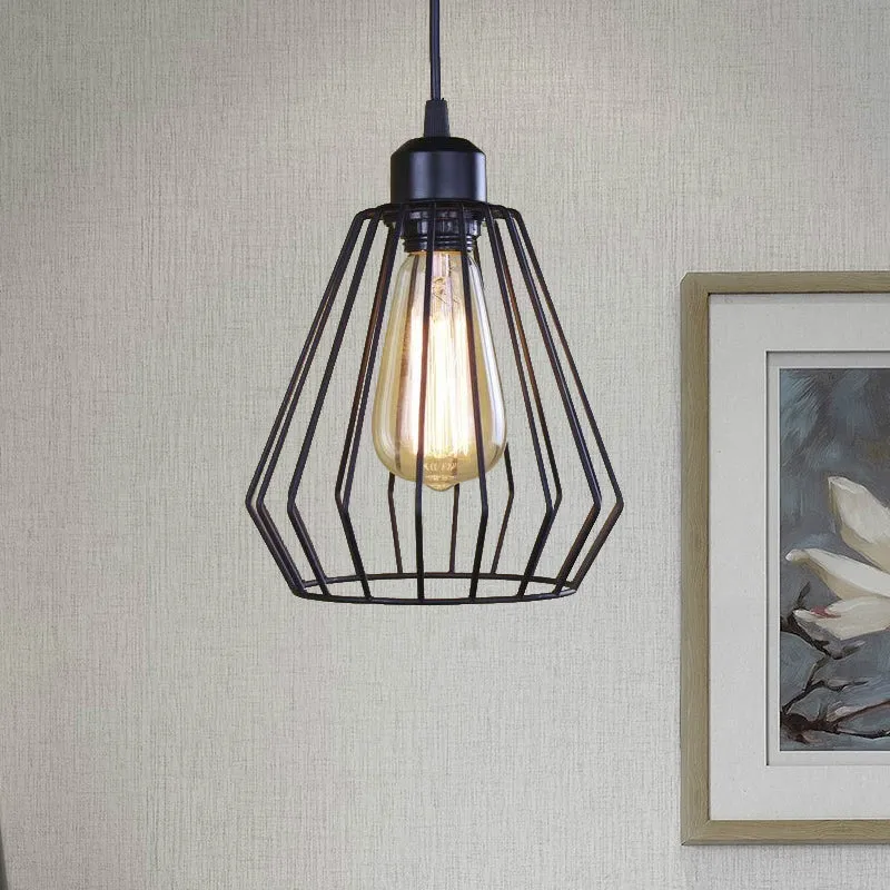 Plafonnier à 1 ampoule, noir/laiton, Style entrepôt, abat-jour à Cage en fil métallique, lampe suspendue pour Table à mang...