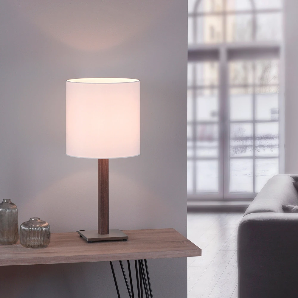 Quitani lampe de table Elif, blanc, angulaire, chêne ténébreux