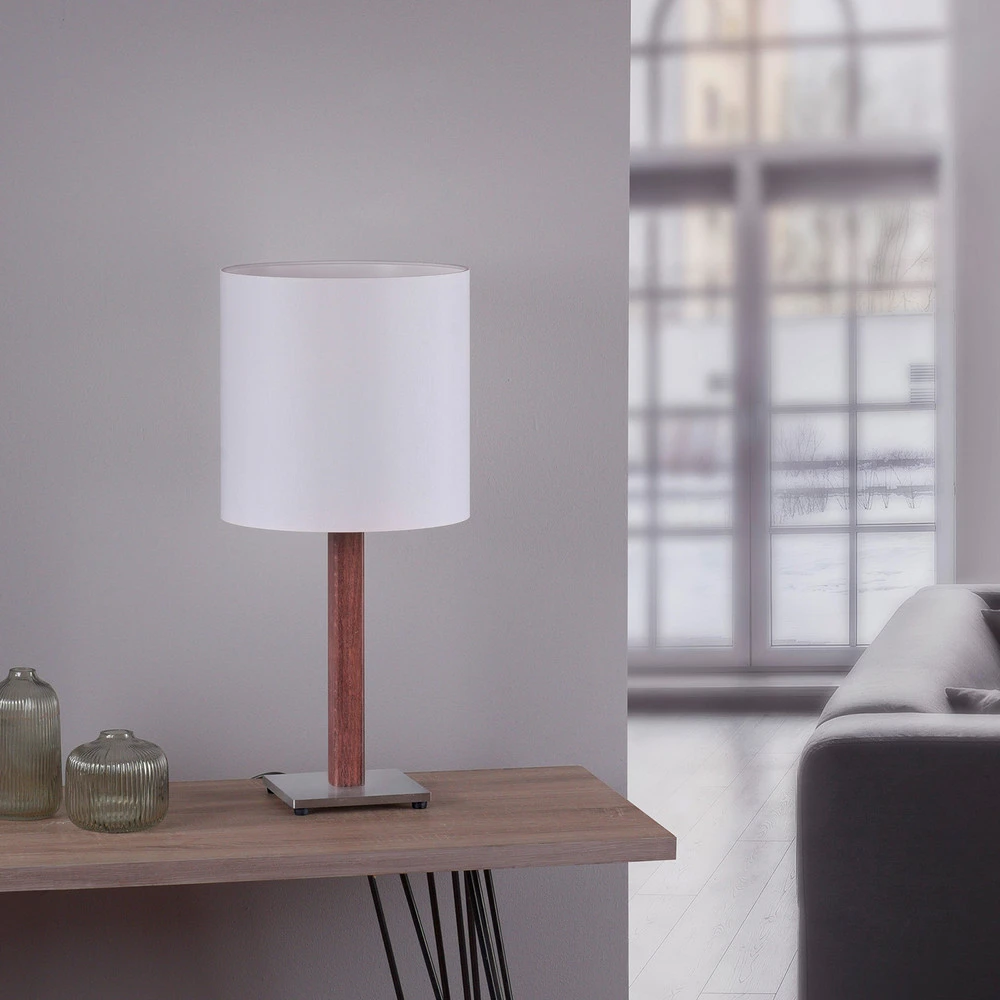 Quitani lampe de table Elif, blanc, angulaire, chêne ténébreux